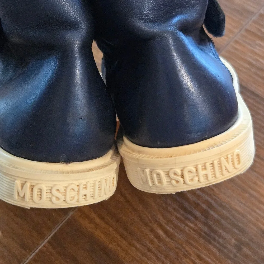 Love Moschino Kids Navy Leather Logo Strap HighTop Sneaker Shoes EU28 Made Italy